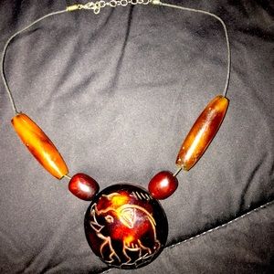 Unique elephant wood leather cord necklace